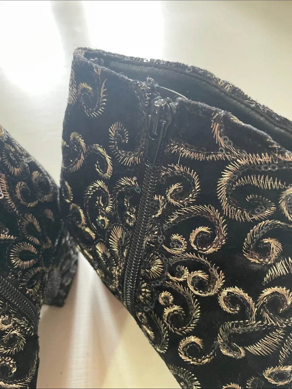 Aldo black gold floral boots size 8
